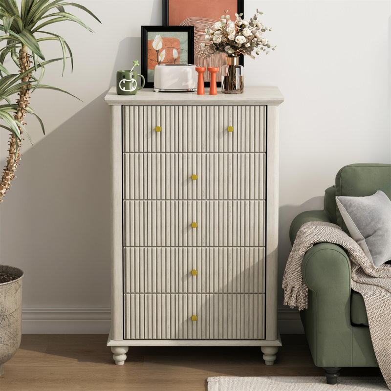 Commode 5 tiroirs cannelée, Beige