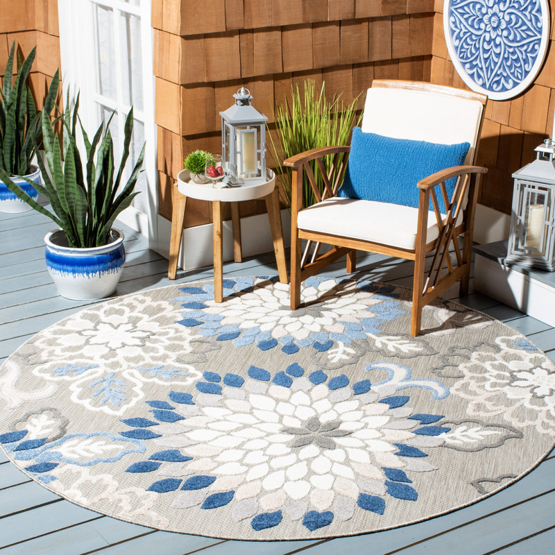 Dellia Performance Floral Indoor/Outdoor Area Rug, Round 6'7"
