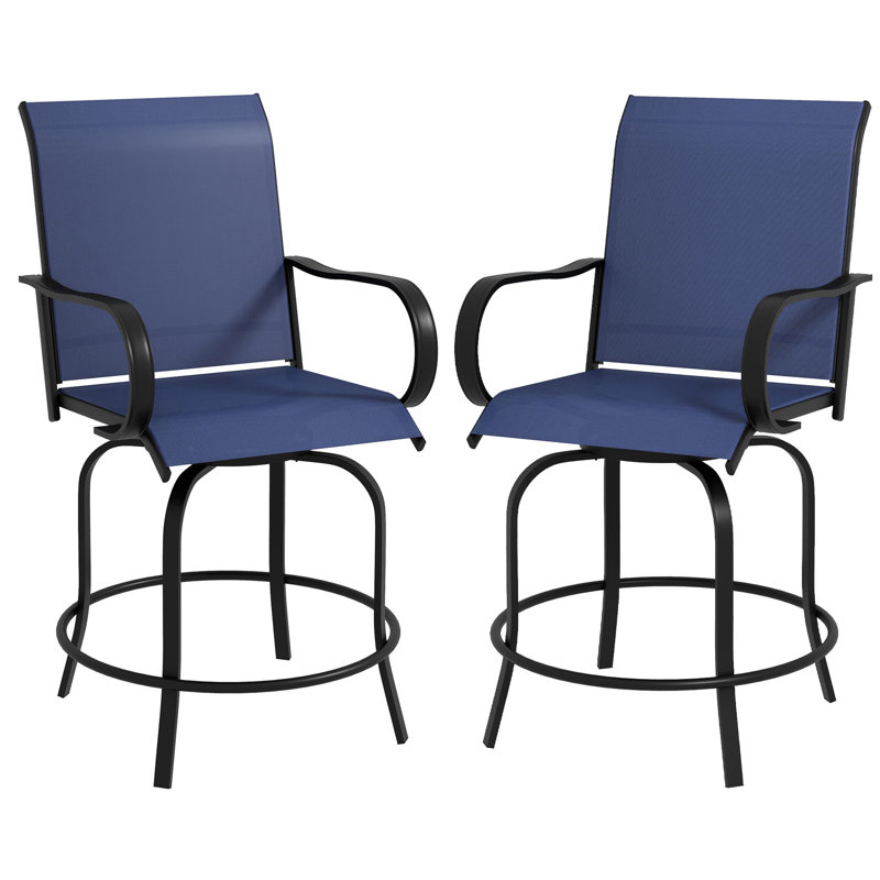 2Pcs Swivel Bar Stools With , High Mesh Fabric Position, Steel Frame For Patio, Balcony, Poolside, Backyard, Dark Navy Blue Outdoor 360 Swivel, Chairs,