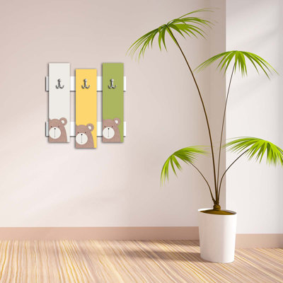 Portemanteau mural à 3 crochets Tayeb - jaune / vert / blanc