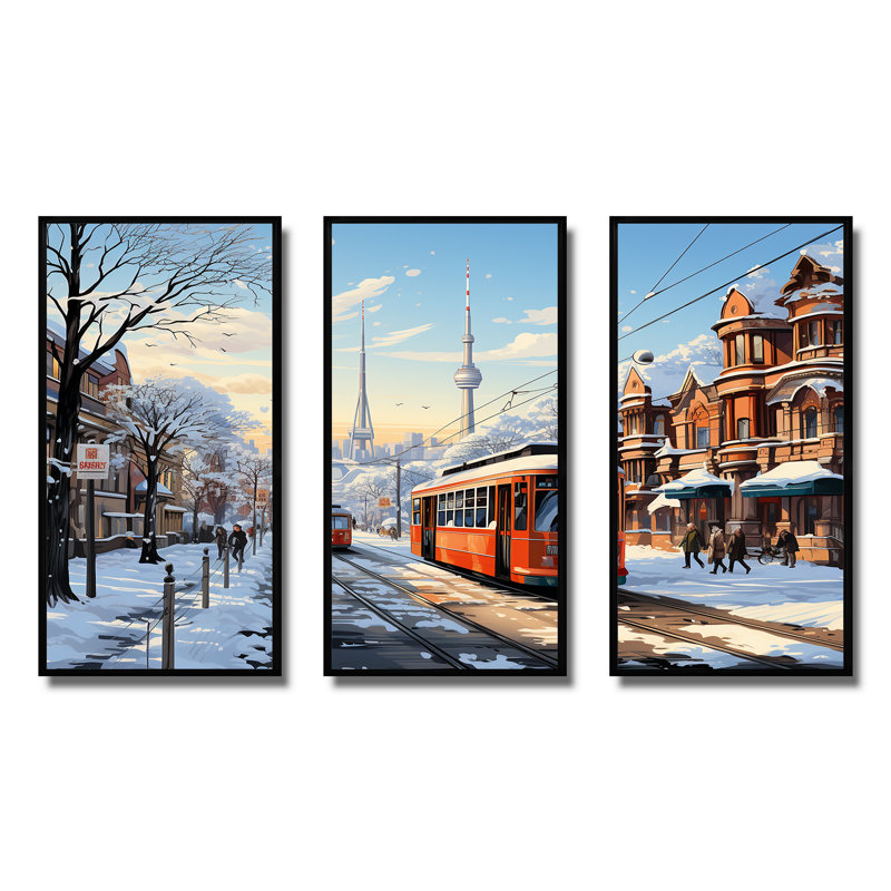 Toronto City In Winter I - City Toronto, art mural, Cadre flottant noir, H 32 po x l 48 po x P 1 po