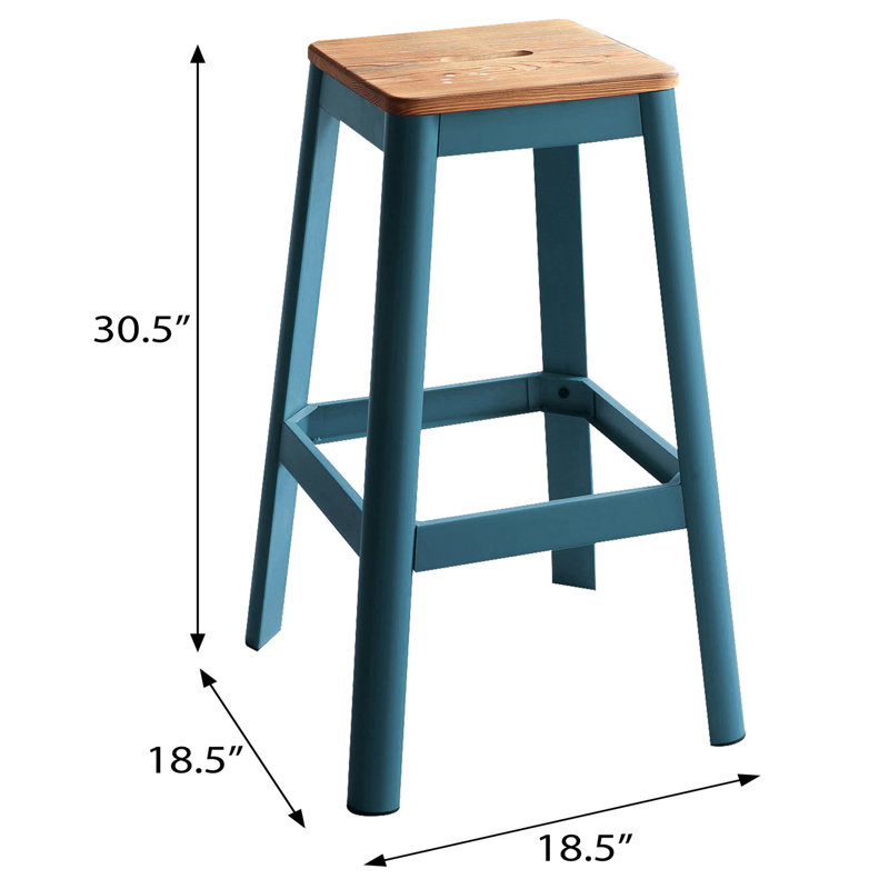 Tabouret de bar naturel et bleu sarcelle avec pieds en métal à finition stable pour la maison