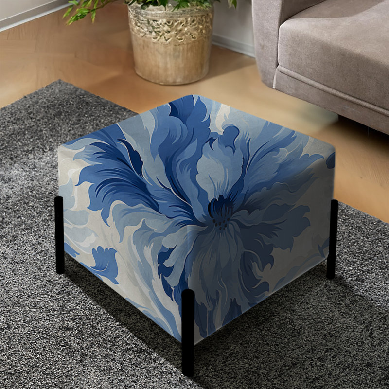 Repose-pieds carré ikat zen bleu et blanc Serene