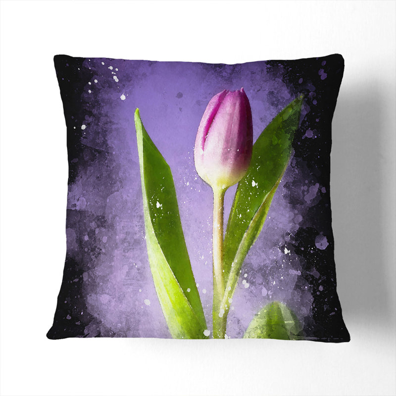 Tulip Flower Paint Splash Scatter Cushion, 55cm H x 55cm W x 20cm D