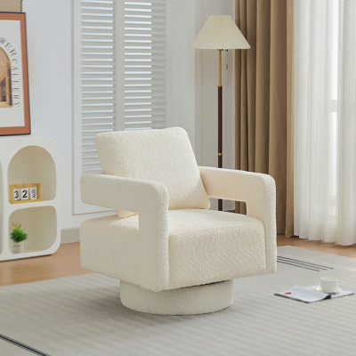 Fauteuil d'appoint pivotant carré de 29,13 po de largeur, fauteuil rotatif moderne avec dossier ouvert, rotation à 360 degrés, fauteuil club avec coussin de dossier amovible pour salon, hôtel, chambre à coucher, beige