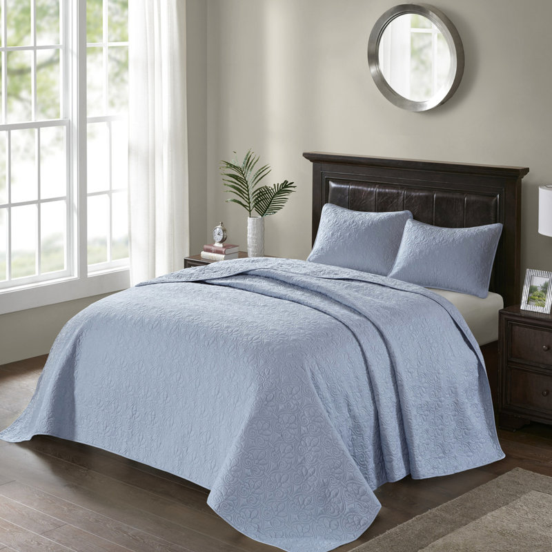Ensemble de literie réversible très grand bleu - Motif à surpiqûres classiques pour un ajustement élégant surdimensionné et un rembourrage en coton prélavé rembourré pour un couvre-lit de nuit apaisant et apaisant 2 taies décoratives incluses Facile