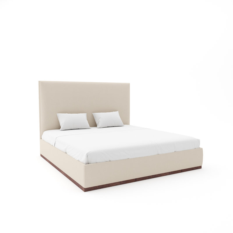 Lindley Custom Upholstered Bed with Wood Base, White, Queen, Maestro Ultra Performance Latte