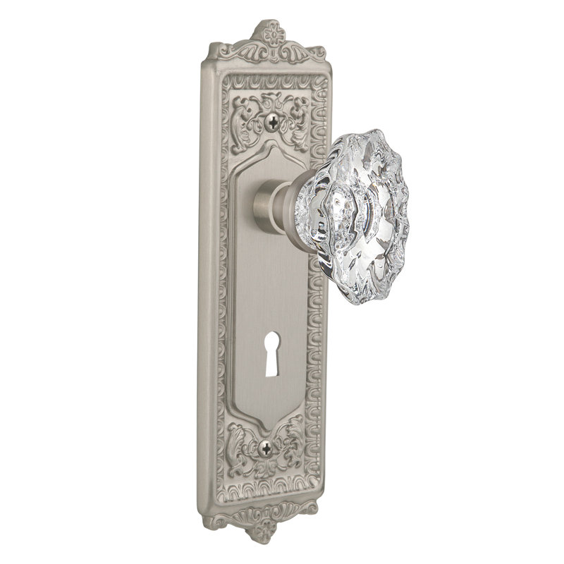 Egg & Dart Plate with Decorative Keyhole and Chateau Door Knob, Satin Nickel