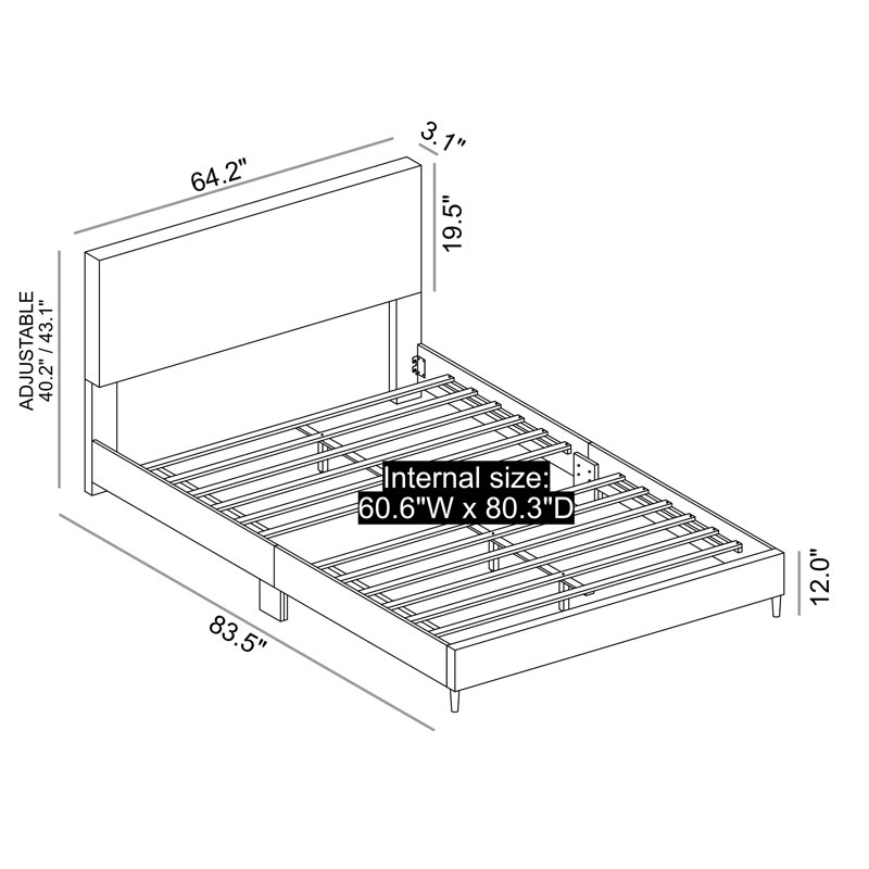 Walter Platform Bed with Adjustable Headboard, Cream, Queen