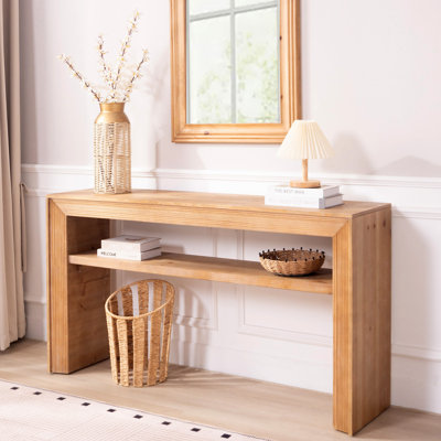 Console rustique en bois massif avec tablette de rangement