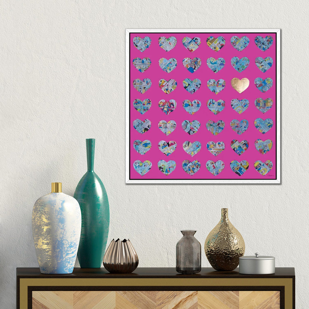 Hearts On Pink von Iness Kaplun - Galerie-verpackte Leinwand Giclée auf Leinwand