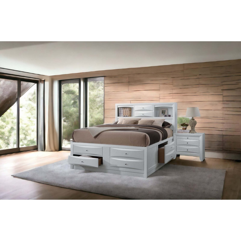 Bed With Storage(Only Bed), White, Queen