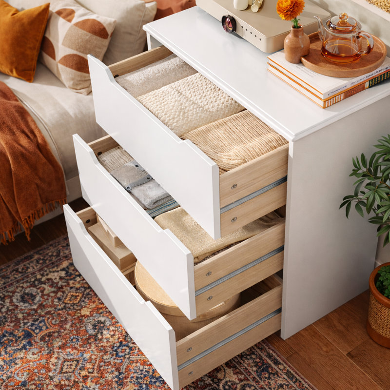 Michiaki 23.6" W 3-Drawer Dresser , White