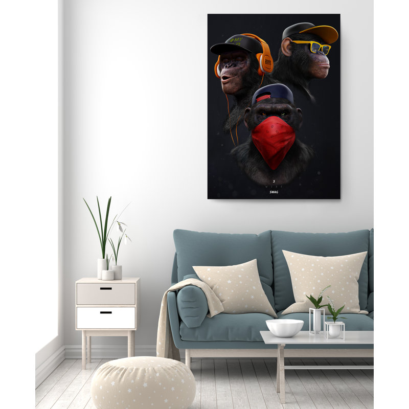 " Three Wise Swag Monkey ", 60" H x 40" W x 1" D