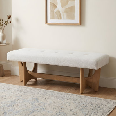 Upholstered Entryway Bench With Tufted Button Seat And Solid Wood Legs, Modern End Of Bed Bench For Living Room/Bedroom/Hallway
