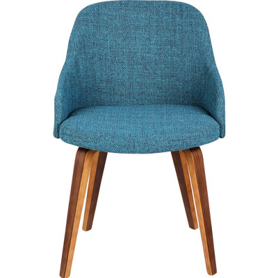 Chaise de salle à manger / d'appoint de style Mid-Century moderne en tissu sarcelle et noyer, dossier rembourré, pieds fuselés, siège de 18,25 po, hauteur de 14 po, utilisation à l'intérieur, limite de 250 lb, chaise en bois à assembler nécessaire, 16,5 po