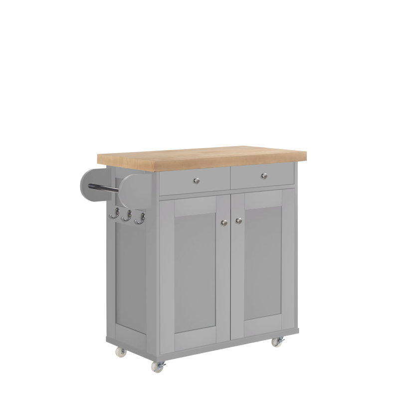 Solid Wood Top Kitchen Island, Grey