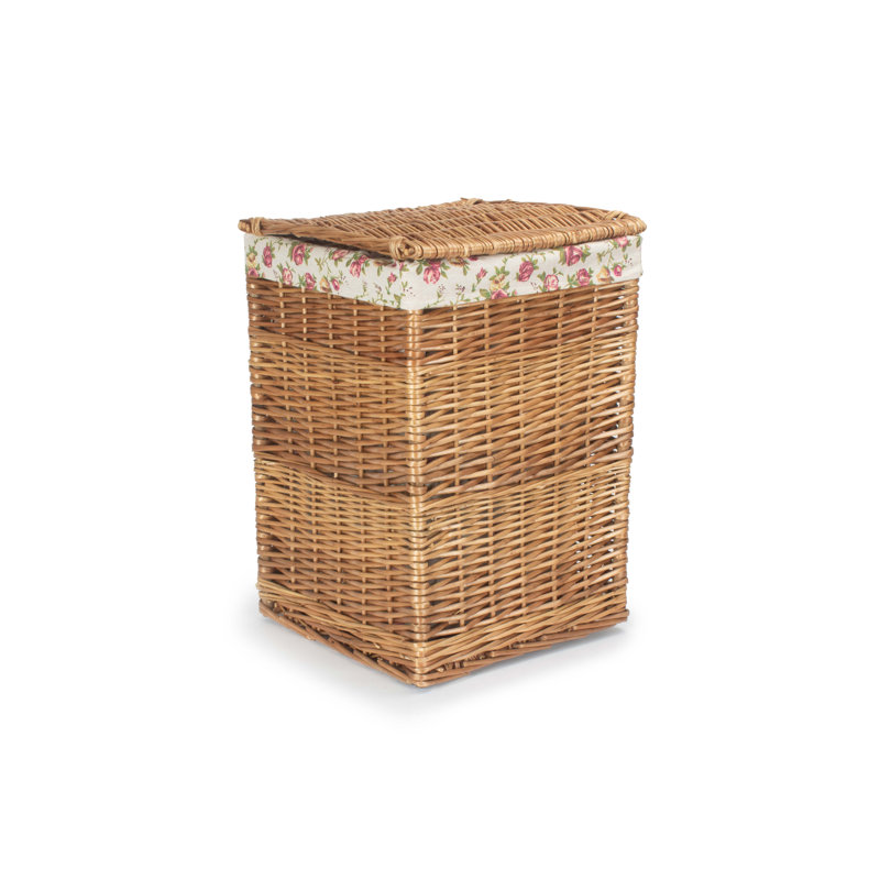 Wicker Square Laundry Basket with Lining, Light Steamed, Small (50cm H x 33cm W x 33cm D)