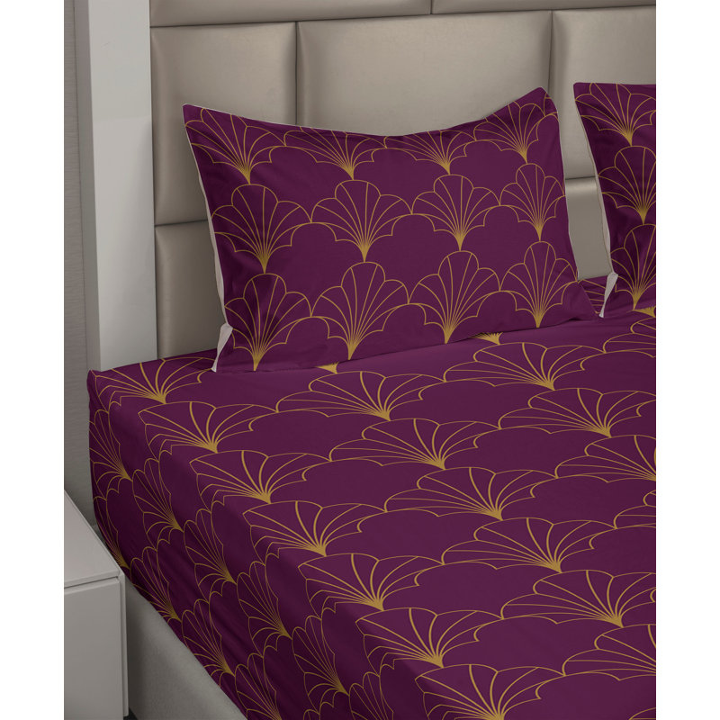 Microfiber Sheet Set, Cal King Sheet Set with 2 Pillowcases, Sand/Plum Geometric