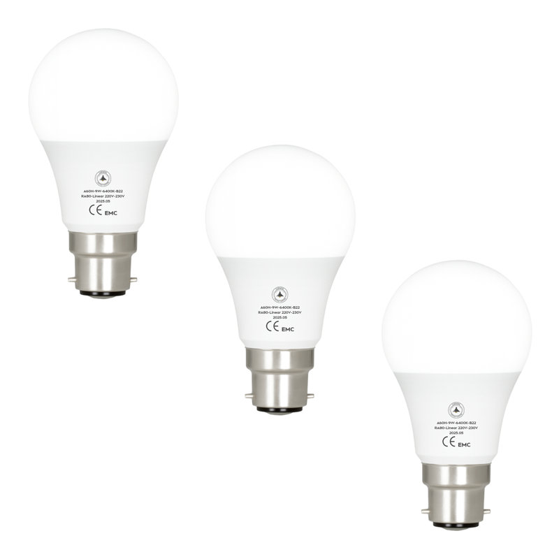 3 PackLED B22 A60 Light Bulb 9W (100W Equivalent) Cool White 6400K Bayonet 820Lumens GLS Golf, Non-Dimmable, CRI 80 Modern Style Home Lighting Decoration Bulb