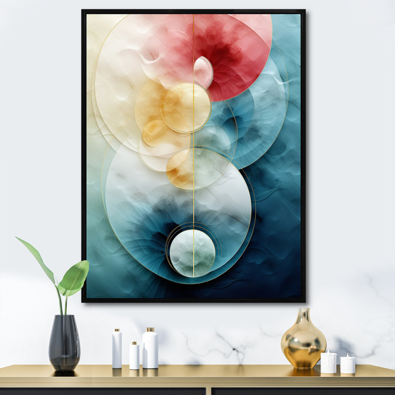 Géométrie de la sagesse turquoise abstrait - impression, Cadre flottant noir, H 40 po x l 30 po