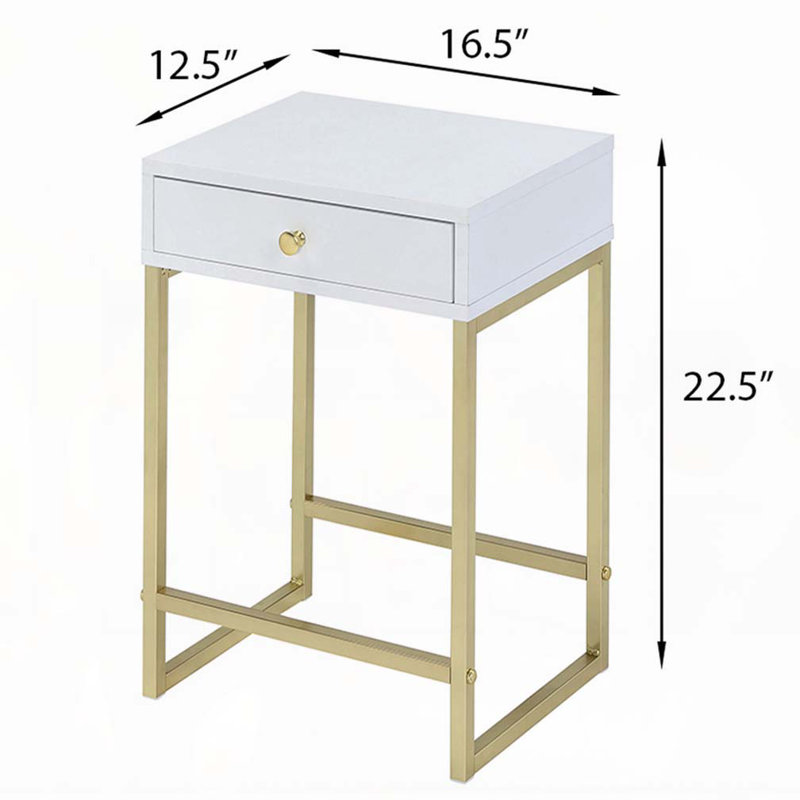 Table d'appoint à 1 tiroir blanc et laiton