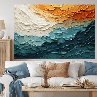 Teal Orange Ocean Coastal Essence Collage - Ocean Canvas Art