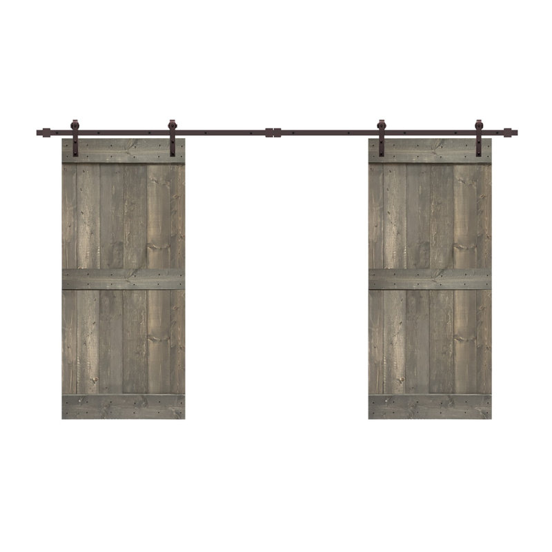 Porte de grange à panneaux et en métal avec trousse de quincaillerie d'installation, 42 po x 84 po, Gris patiné