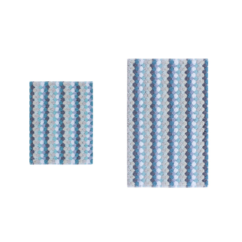 Tapis à poils longs 100% coton Macek, tapis à séchage rapide absorbant l'eau - ensemble de 2 pièces, Bleu