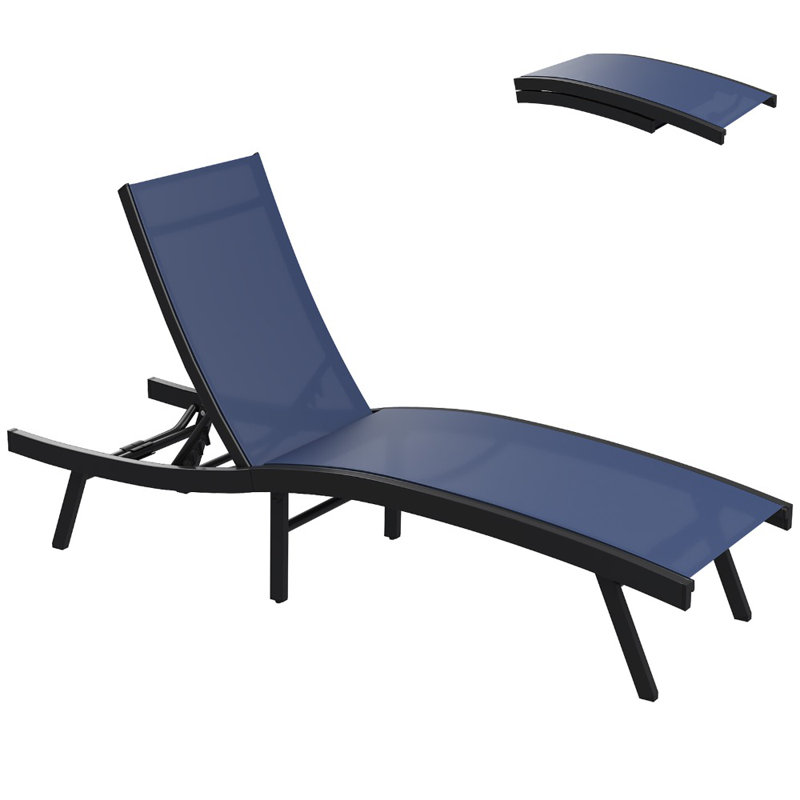 All Weather Pool Lounge Chairs Ergonomic Design With Adjustable Backrest, Navy
