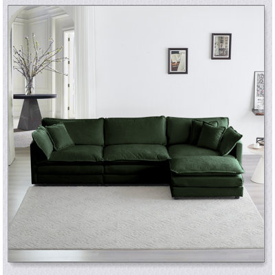 Canapé modulaire surdimensionné en L avec repose-pieds réversible, chenille bleue