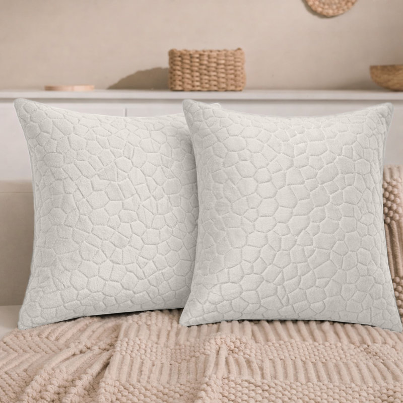 Aspire Homeware Geometric Square Velvet Cushion Covers, White, Pack of 2
