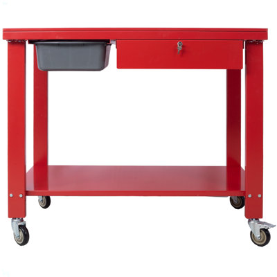 Station de travail de démontage de transmission Capacité de 1/2 tonneau Table de drainage inclinable Tiroir verrouillable Bassin de drainage amovible pleine largeur Tablette inférieure pleine largeur Quatre roulettes de 4 pouces
