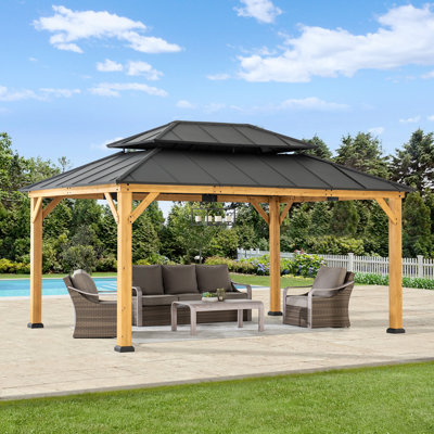 Sunjoy 12 ft. x 16 ft. Cedar Framed Gazebo with Steel Hardtop