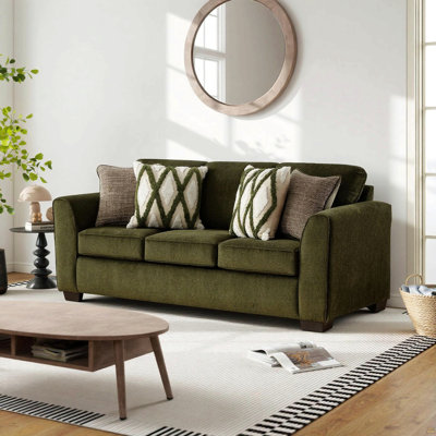 Canapé de salon Marvella avec revêtement en chenille Mosswood et coussins décoratifs texturés