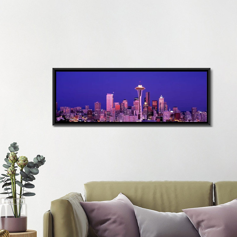 Impression panoramique washington, seattle, reproduction de photo sur toile, H 12 po x l 36 po x P 1,5 po, Cadre noir