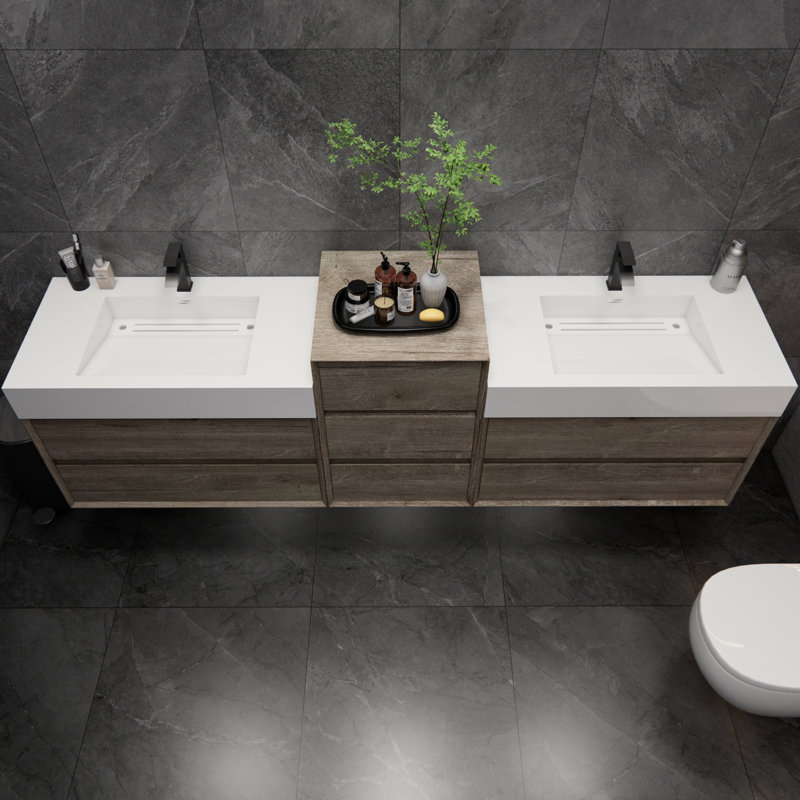 Albizu 79" Wall-Mounted Double Bathroom Vanity, Gray
