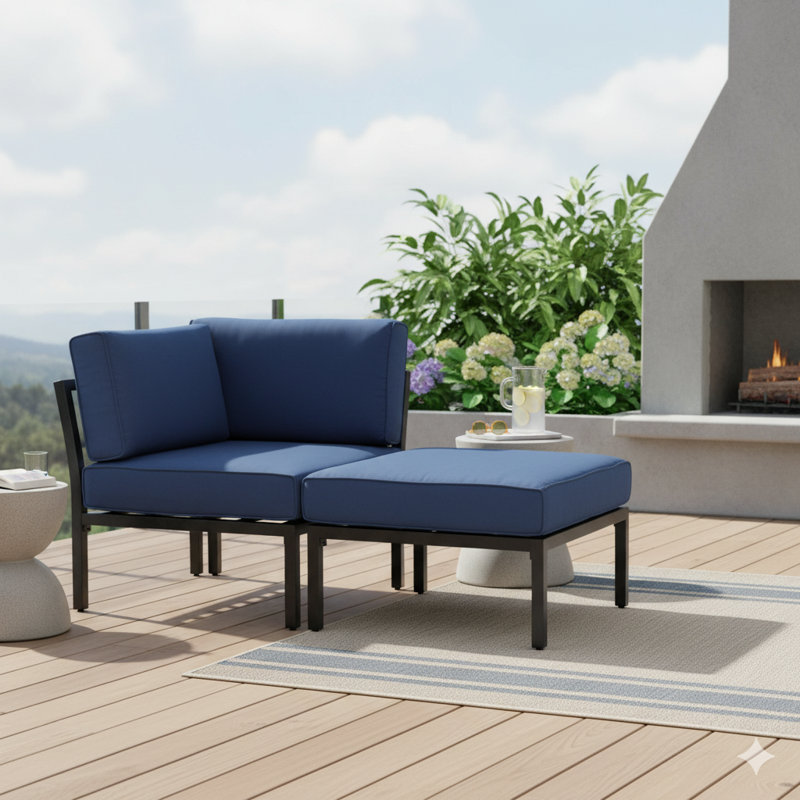 Payeur 55'' Wide Straight Powder Coated Steel Loveseat with Cushions, Blue
