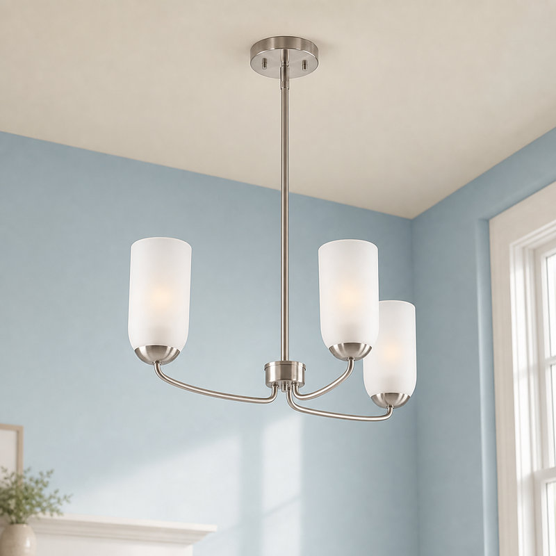 Lustre 3 lumières en verre moderne, Nickel