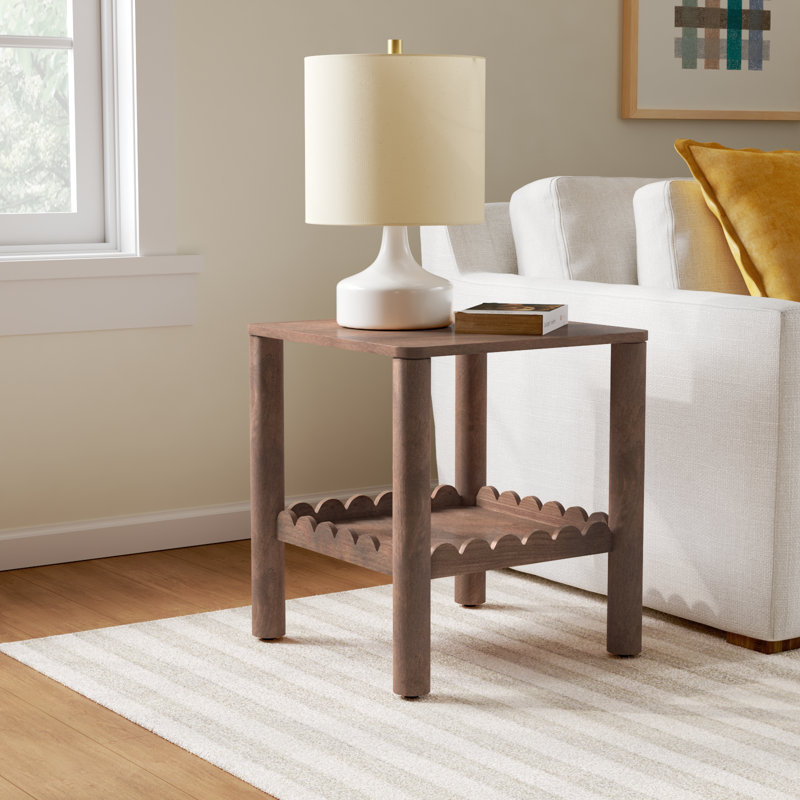 Lola Solid Wood Rectangular End Table with Scalloped Shelf