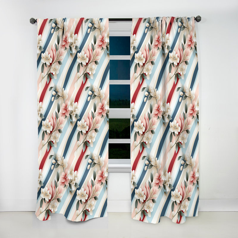 Elegant Floral Striped Pattern - Stripped Curtain - Velvet Room Darkening - 1 panel, 52" W x 95" L