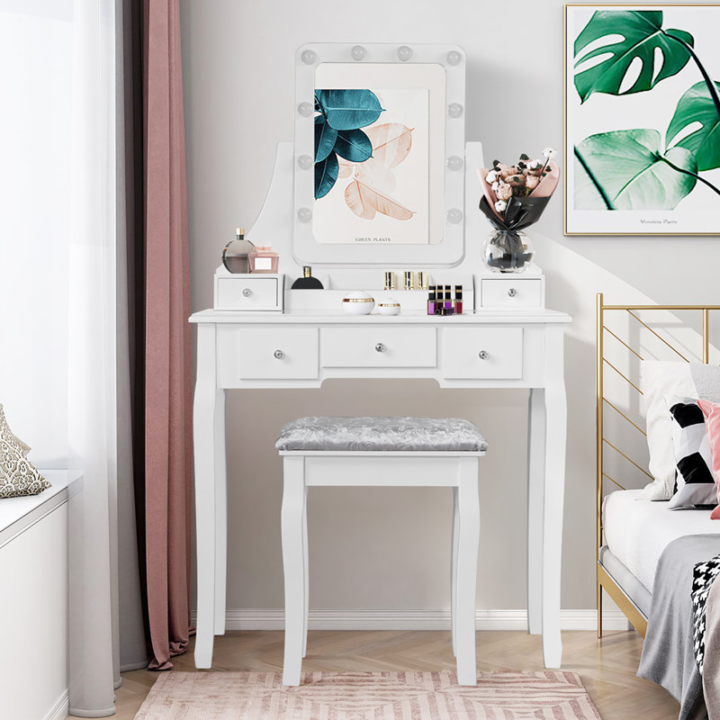 Dressing Table with Mirror, White