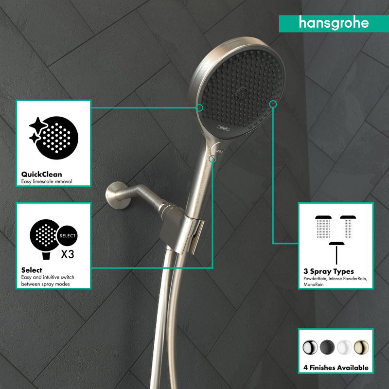 Hansgrohe Rainfinity Handheld 3-Jet Showerhead 130, 1.75 GPM, Brushed Nickel