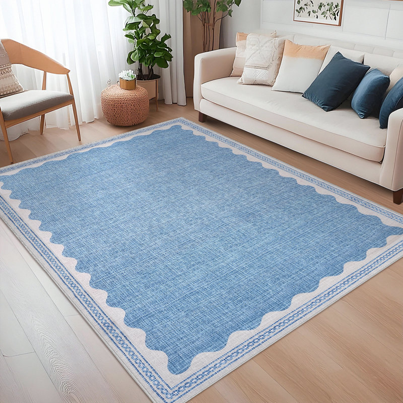 Tapis moderne à bordure moderne Tapis festonné contemporain Tapis lavable Tapis antidérapant Tapis décoratif minimaliste pour la décoration intérieure