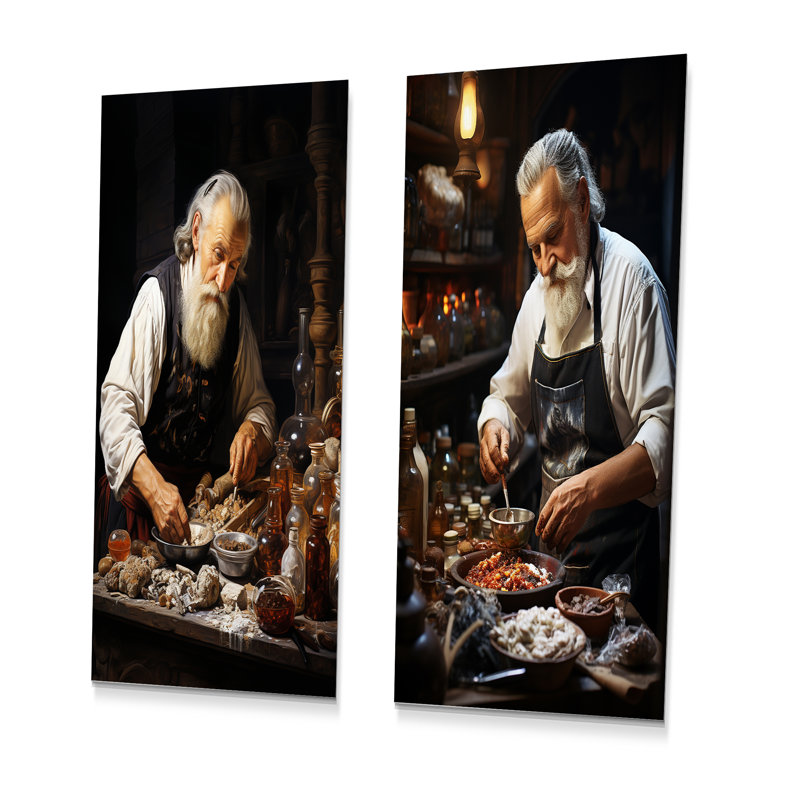 Vieille école symphonique de cuisson - ensemble de 2 pièces d'art de cuisson en métal, H 32 po x l 32 po