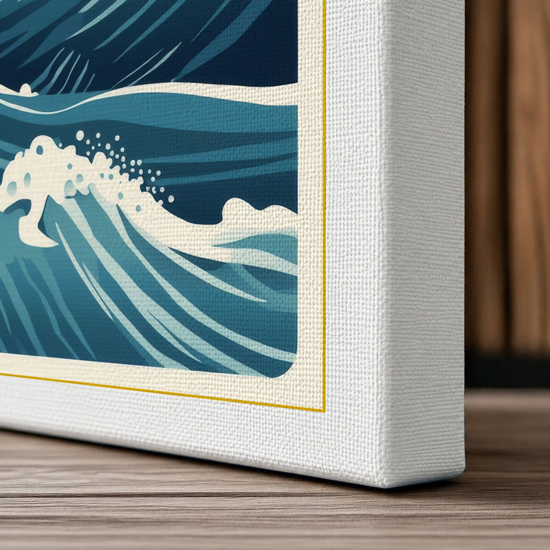 Ocean Waves Japandi - Wrapped Canvas, 24x16 - 61.0 x 40.6 cm, White Border
