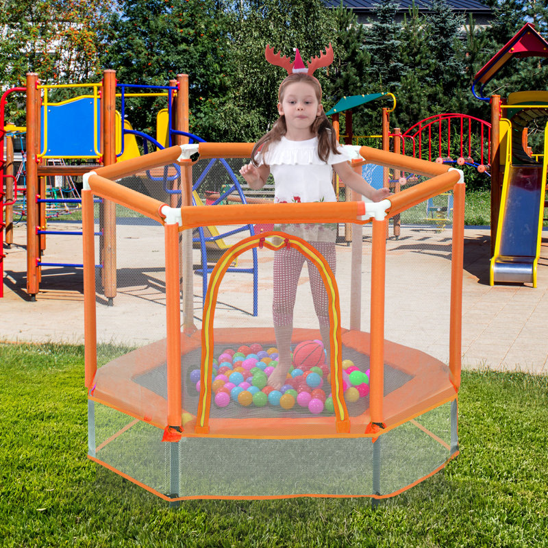 Mini trampoline 55 po pour tout-petits - filet de sécurité et balles de jeu, rebond sécuritaire intérieur / extérieur