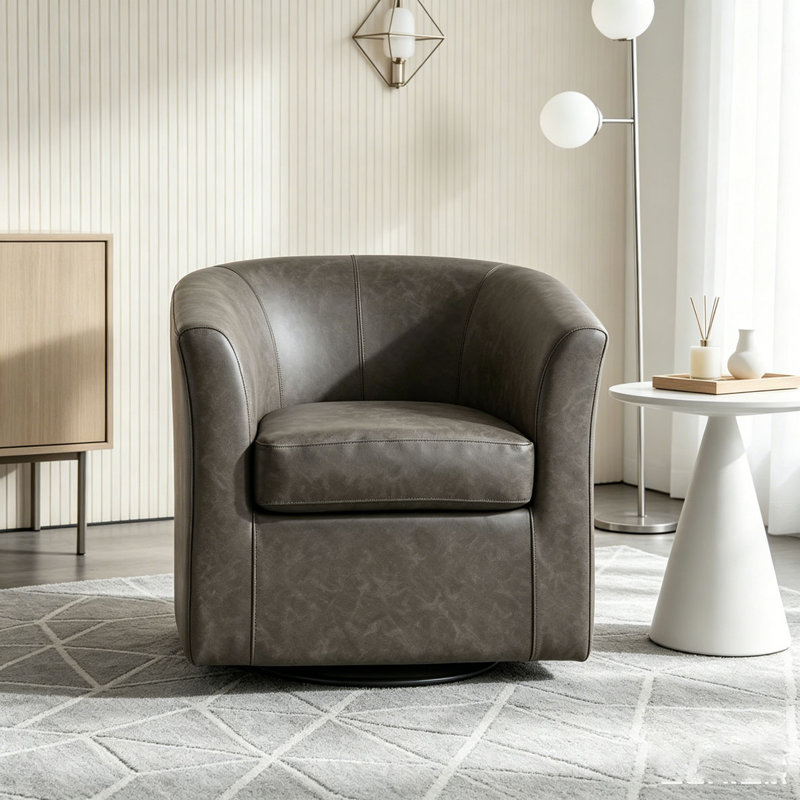 Fauteuil demi-tonneau pivotant en similicuir, Dark Brown