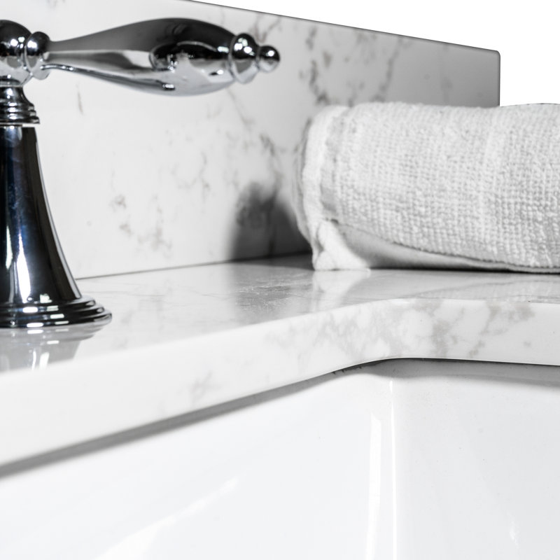 Dessus de meuble-lavabo en pierre 43 x 22 avec régalité en marbre blanc - assemblage de pierre d'ingénierie, évier en céramique et dosseret enchanteur