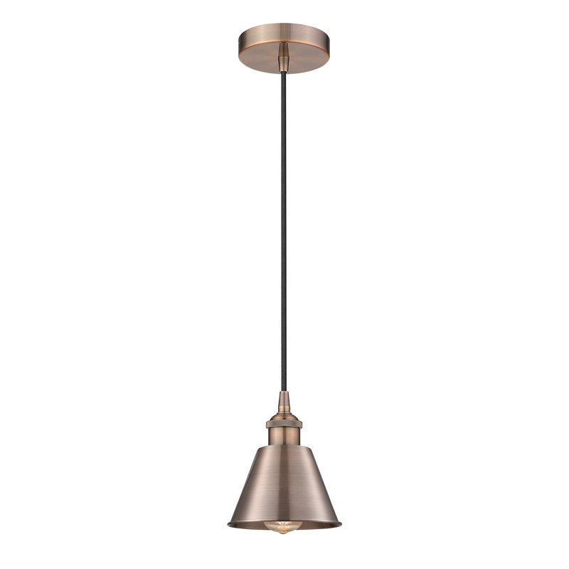 Luminaire suspendu conique 1 lumière, 8.5" H x 6.5" W x 6.5" D, Antique Copper, Cuivre antique